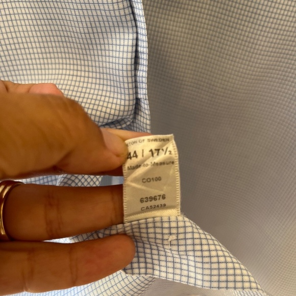 ETON Sz 17.5 / 44 Organic Cotton Check Elevated Twill 3D Dress Shirt Light Blue - Picture 7 of 12